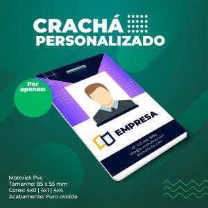 Cracha 0,75mm Plastico Compacto 55x85 4x0 DIGITAL  Faca borda arredondada, Furo ovoide 
